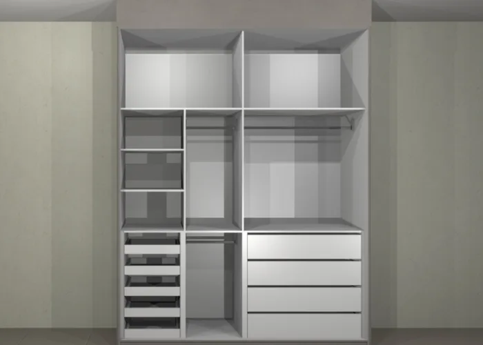 Projeto de guarda-roupa MDF pequenos com detalhamento interno